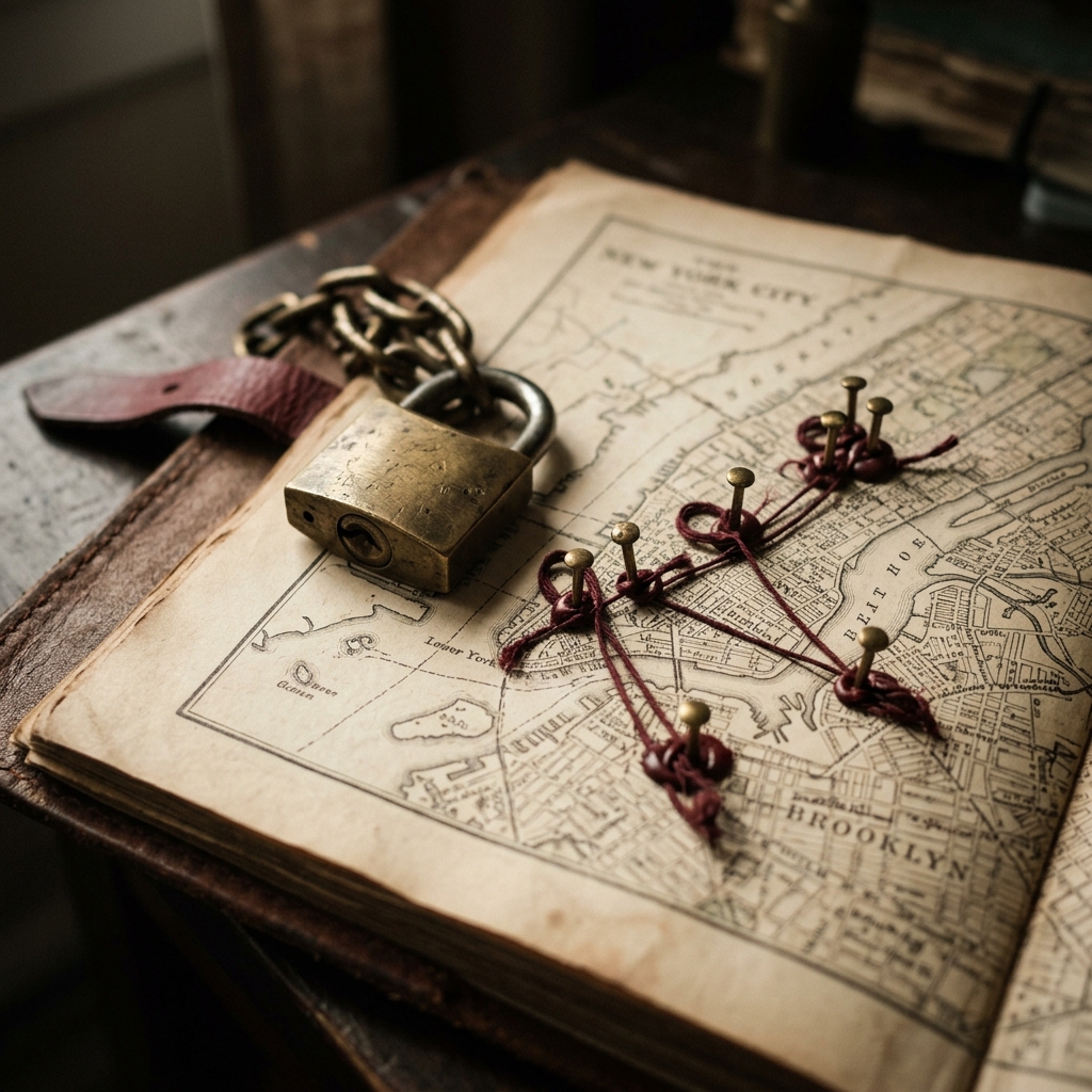 Vintage brass padlock pinned over a regional map — the booked middle-tier route.