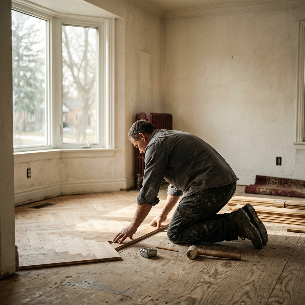 Flooring professional in Belleville, Ontario — editorial portrait.