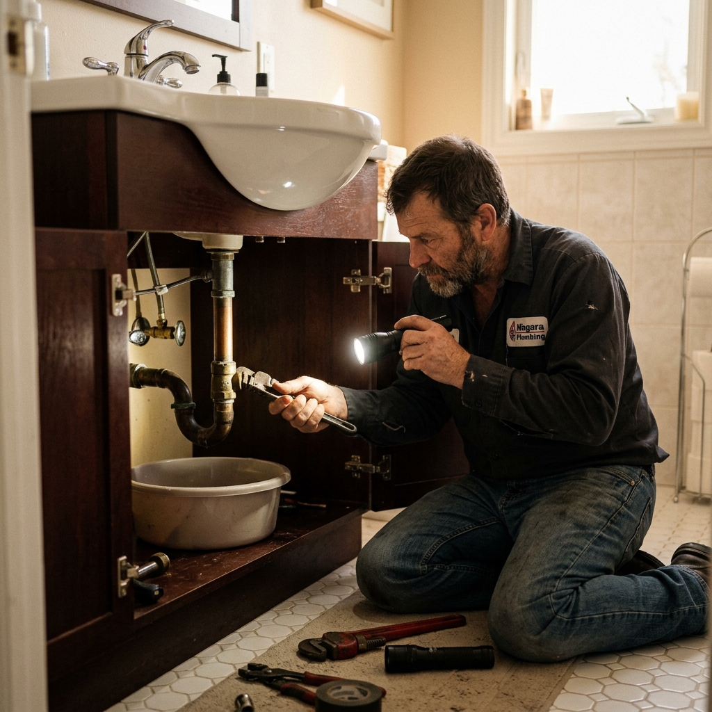 Plumbing professional in Kitchener, Ontario — editorial portrait.